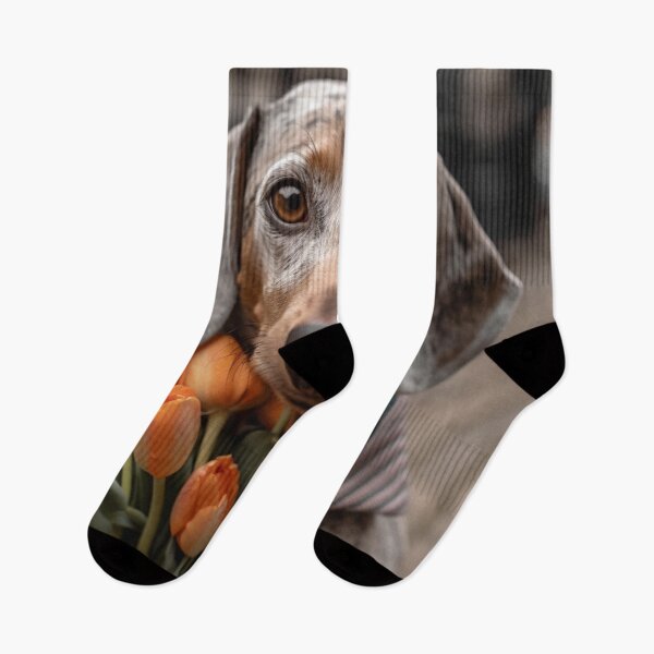 Item preview, Dachshund  receives a bouquet of Tulips designed and sold by DigiCre8.
