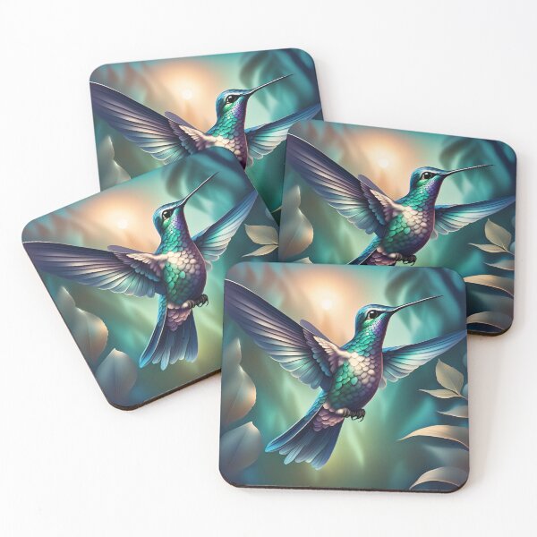 Item preview, Blue Hummingbird Hovering Flying in Sunshine Ray Sky designed and sold by Sticker-Tree.