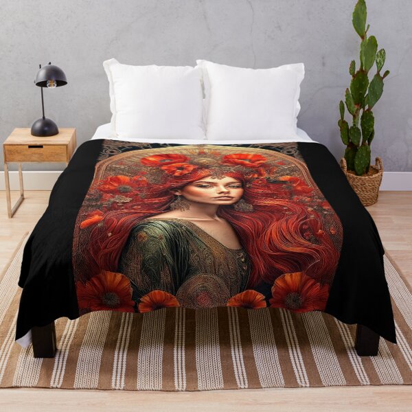 Item preview, Red hair and poppies. Art nouveau designed and sold by andreisky.
