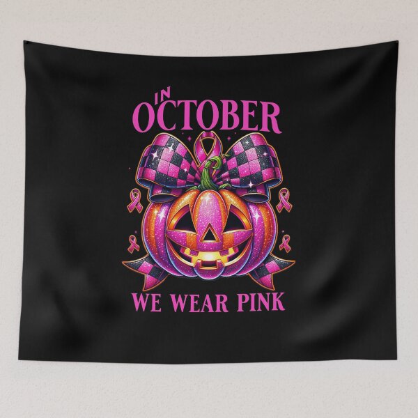 Item preview, In October We Wear Pink Breast Cancer Halloween Pumpkin Pink Ribbon designed and sold by CarantinedChaos.
