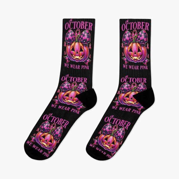 Item preview, In October We Wear Pink Breast Cancer Halloween Pumpkin Pink Ribbon designed and sold by CarantinedChaos.