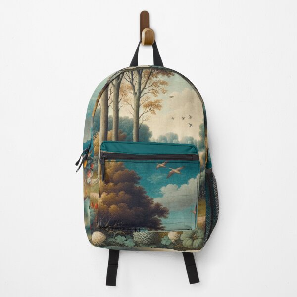 Item preview, Medieval Era Tapestry Style, Weird Animals, Rabbits, Ducks among the trail, Lake, Antique Woodland Landscape designed and sold by DrewRomeoCo.
