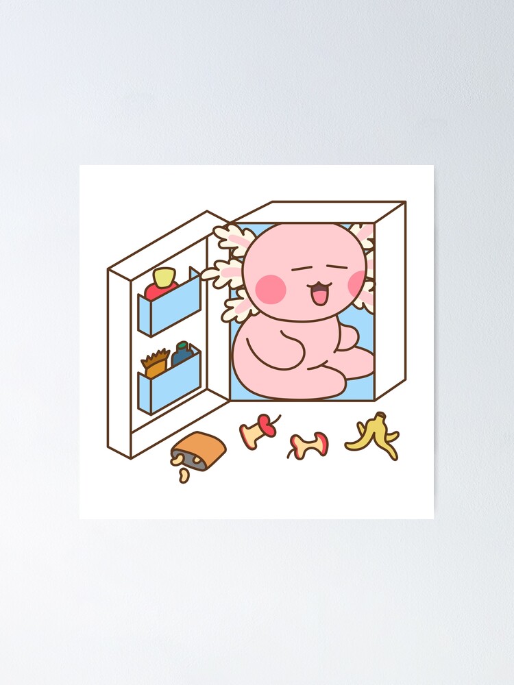 Imagen 1 de 3, Póster con la obra Cute pink axolotl stuffed into the fridge during hot summer, diseñada y vendida por Inthepaper-.