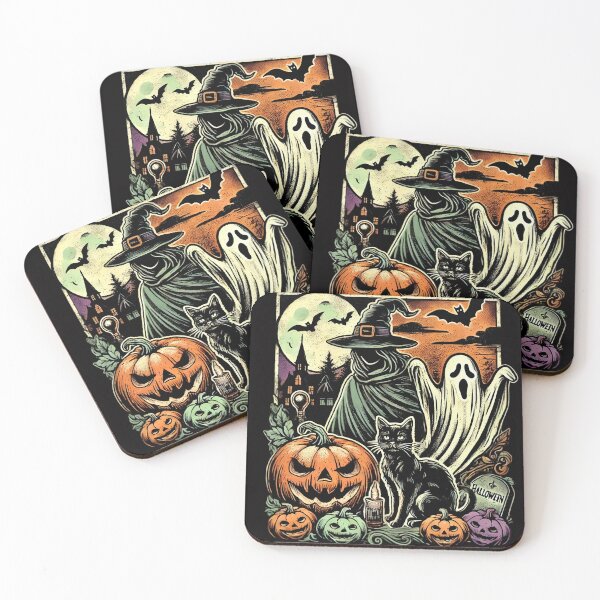 Item preview, Vintage Halloween: Witch, Ghost, and Classic Pumpkin designed and sold by FlickerFrogByBO.