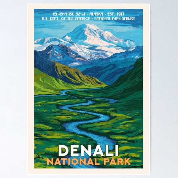 Item preview, Denali National Park, Vintage Travel designed and sold by PinkandP.