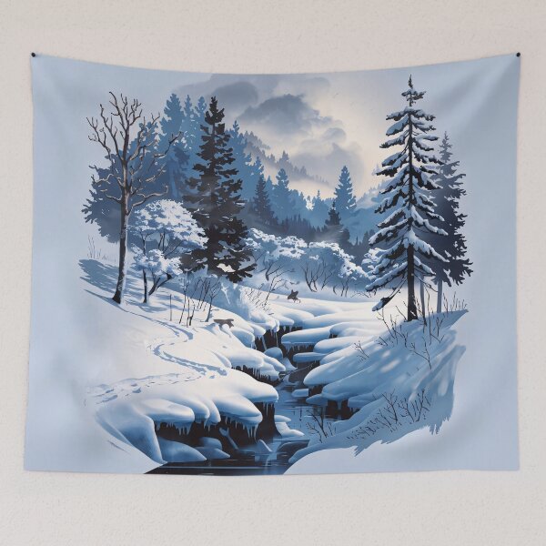Item preview, Serene Winter Landscape with Snowy Forest Stream designed and sold by ZetaDream.