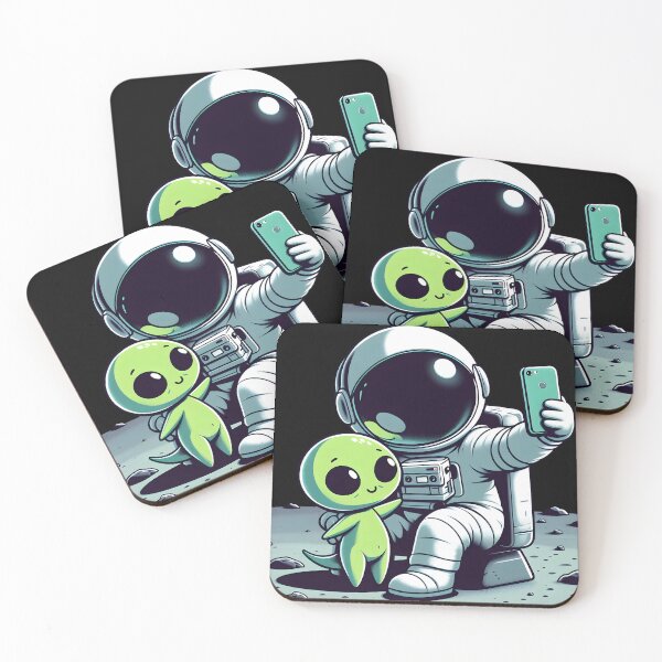 Item preview, ASTRO SELFIE - Fun 2D Cartoon of an Astronaut Taking a Selfie with a Baby Alien designed and sold by Coffee Partee.