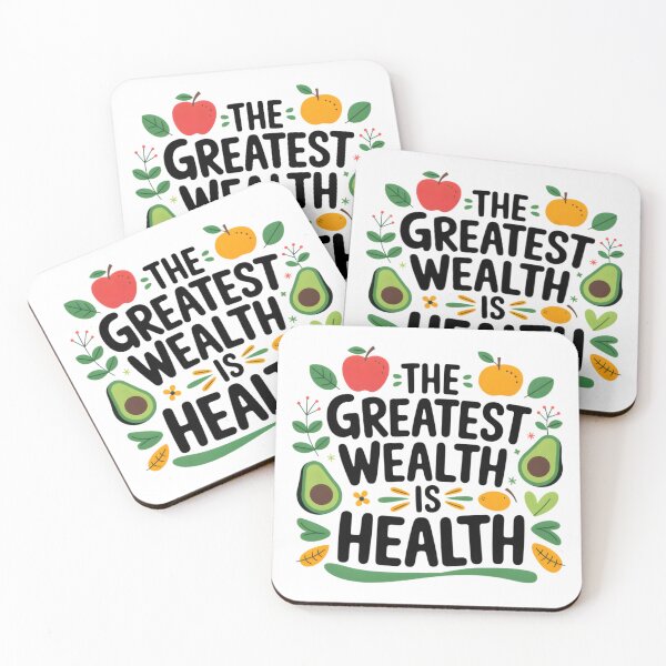 Item preview, The Greatest Wealth Is Health | Bold Black Lettering with Fruits, Vegetables & Floral Elements | Vibrant Wellness designed and sold by EuTeeDesigns.
