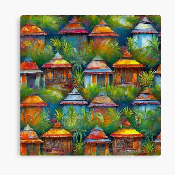 Item preview, Colorful Huts Painting – Vibrant Tropical Beach Huts Art for Bright Coastal and Rustic Décor designed and sold by Kindly NYC.