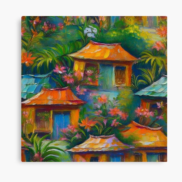Item preview, II Colorful Huts Painting – Vibrant Tropical Beach Huts Art for Bright Coastal and Rustic Décor designed and sold by Kindly NYC.