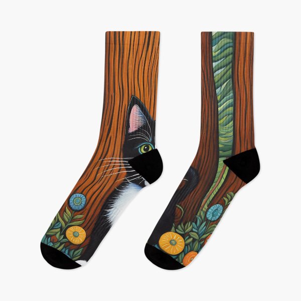 Item preview, Folk Art Kitten exploring Vancouver's Redwood Trees designed and sold by Colin Bentham.