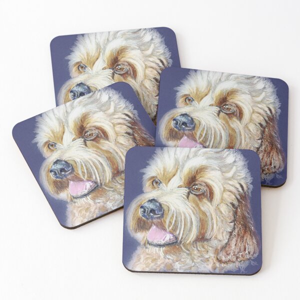Item preview, Cavapoo dog art on blue background designed and sold by Jennifer Morcom.