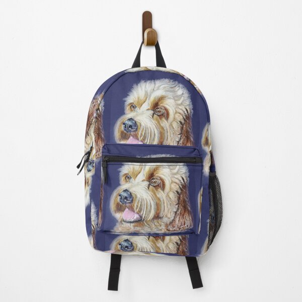 Item preview, Cavapoo dog art on blue background designed and sold by Jennifer Morcom.