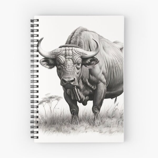 Item preview, Black and white water buffalo pencil drawing designed and sold by Pencil-Art.