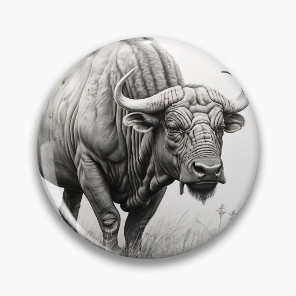 Item preview, Black and white water buffalo pencil drawing designed and sold by Pencil-Art.