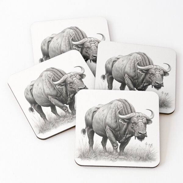 Item preview, Black and white water buffalo pencil drawing designed and sold by Pencil-Art.