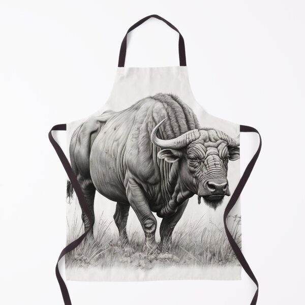 Item preview, Black and white water buffalo pencil drawing designed and sold by Pencil-Art.