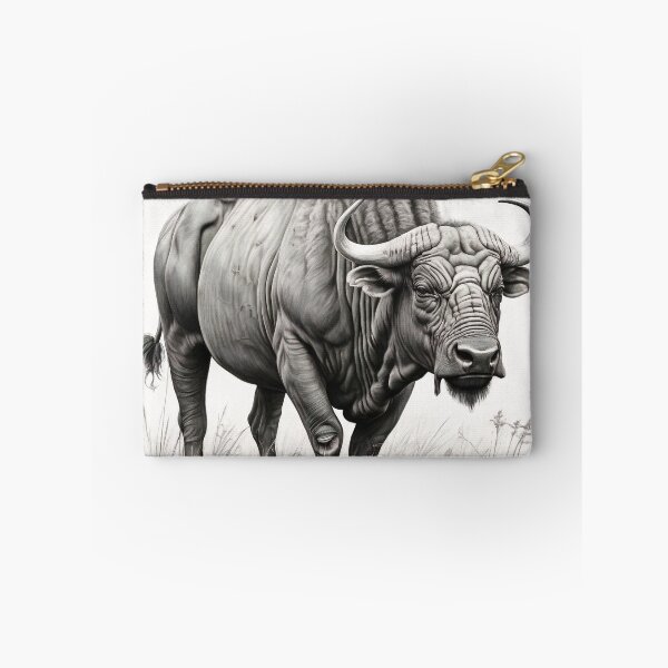 Item preview, Black and white water buffalo pencil drawing designed and sold by Pencil-Art.