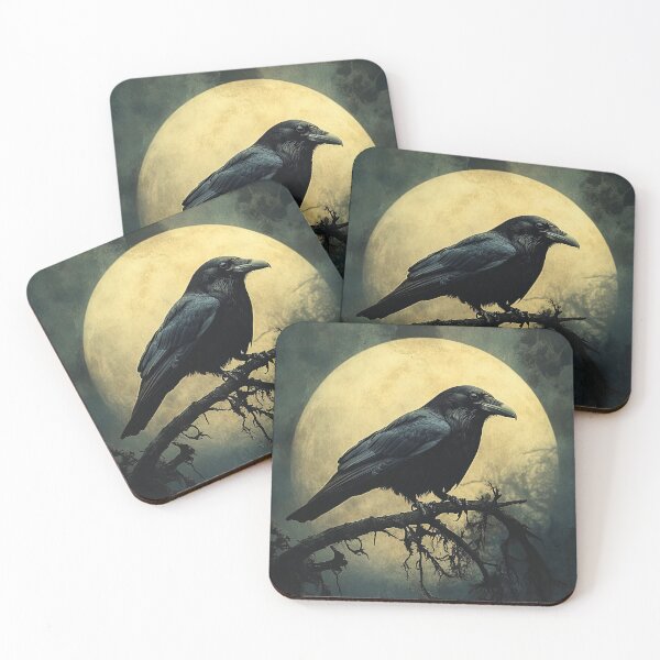 Item preview, Crow on tree with full moon - Nature photo designed and sold by TheArtistOf2022.