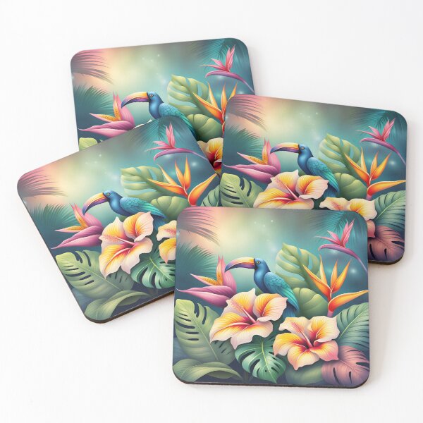 Item preview, Tropical Bird of Paradise in Hibiscus and Monstera  designed and sold by Sticker-Tree.