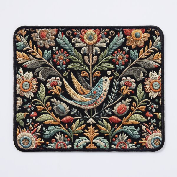 Item preview, Embroidered elegant floral pattern with a bird designed and sold by Silbays.