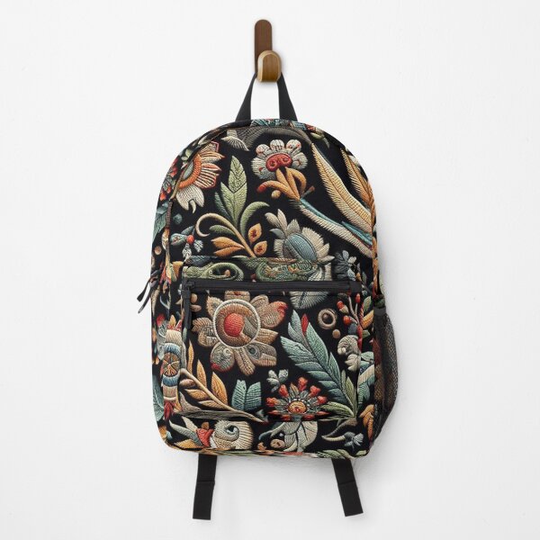 Item preview, Embroidered elegant floral pattern with a bird designed and sold by Silbays.