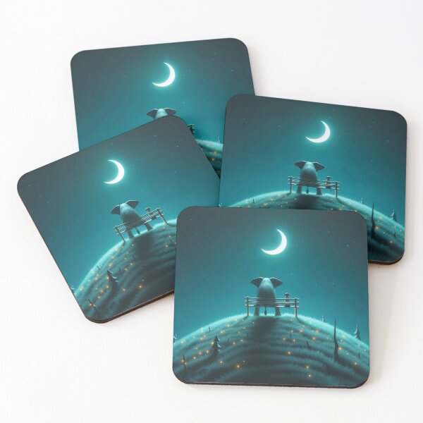 Item preview, an elephant and a dog are sitting on a hill and looking at the moon designed and sold by Mike Kiev art.