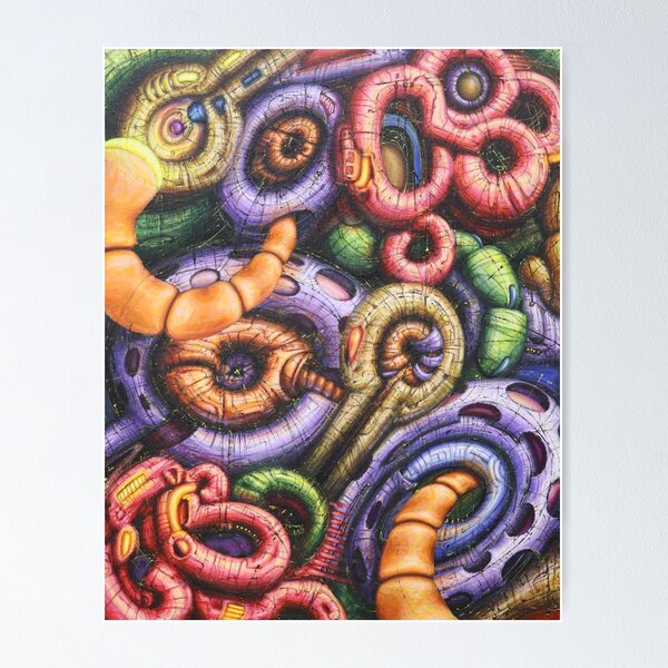 Item preview, Psychedelic biomech acrylic painting designed and sold by psiloglyphs.