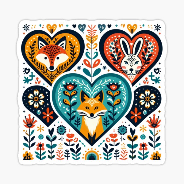 Item preview, Scandinavian Folk Art Fox and Hare Animal pattern by heidiannemorris ©️  designed and sold by FOLK ART FUSION by heidiannemorris.