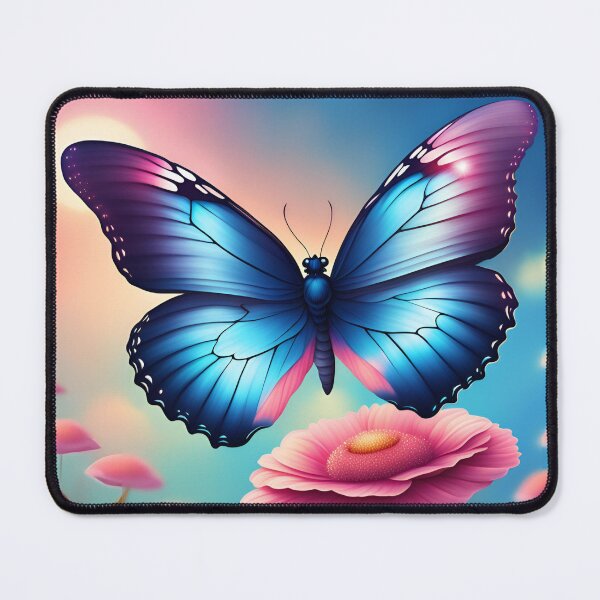 Item preview, Pretty Blue Butterfly Flying in Pink Flowers Sky designed and sold by Sticker-Tree.