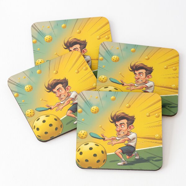 Item preview, Cartoon Athlete Dodging Pickleballs on Court designed and sold by OutofFocusShop.