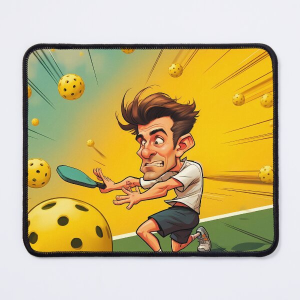Item preview, Cartoon Athlete Dodging Pickleballs on Court designed and sold by OutofFocusShop.