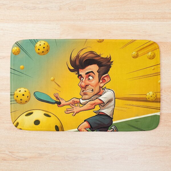 Item preview, Cartoon Athlete Dodging Pickleballs on Court designed and sold by OutofFocusShop.
