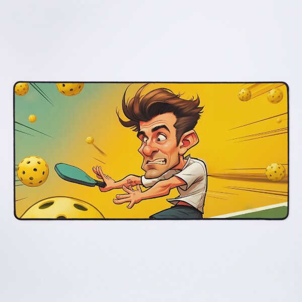 Item preview, Cartoon Athlete Dodging Pickleballs on Court designed and sold by OutofFocusShop.