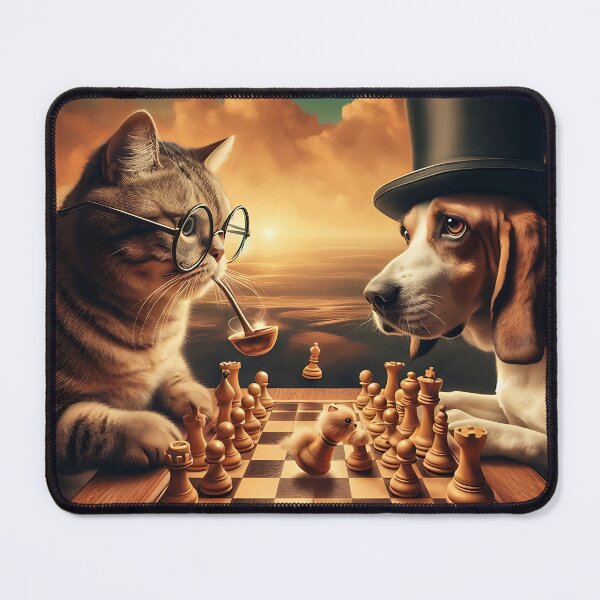 Item preview,  Cat & Dog Playing Chess at Sunset designed and sold by Michaelragheb.