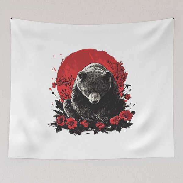 Item preview, Sad Bear with Red and Black Flowers and Lunar Backdrop designed and sold by AbderraimArt.