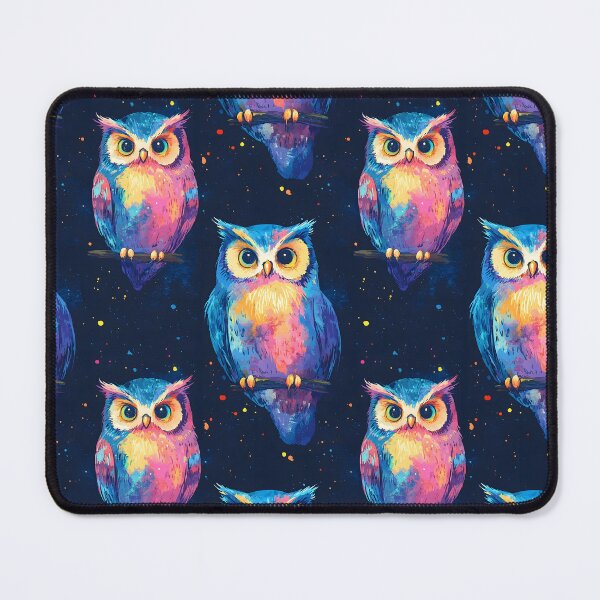 Item preview, A striking pattern featuring bright neon owls against a dark background designed and sold by Mariana Shymkovych.