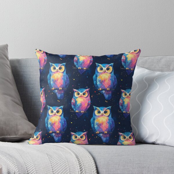 Item preview, A striking pattern featuring bright neon owls against a dark background designed and sold by Mariana Shymkovych.