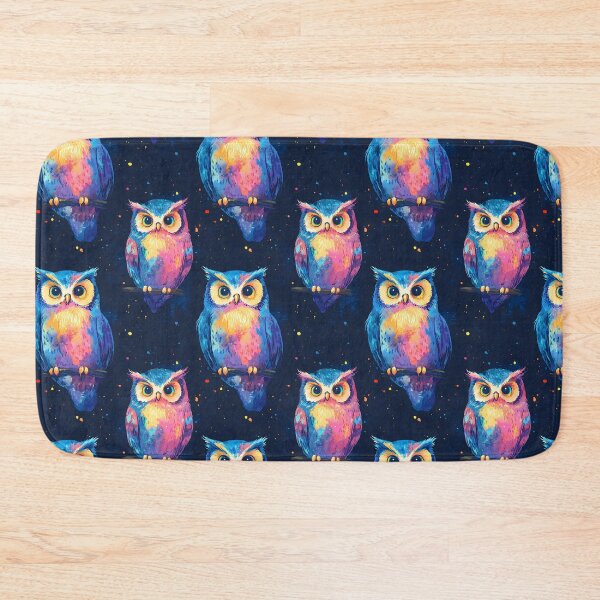 Item preview, A striking pattern featuring bright neon owls against a dark background designed and sold by Mariana Shymkovych.