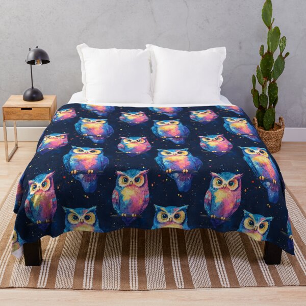 Item preview, A striking pattern featuring bright neon owls against a dark background designed and sold by Mariana Shymkovych.