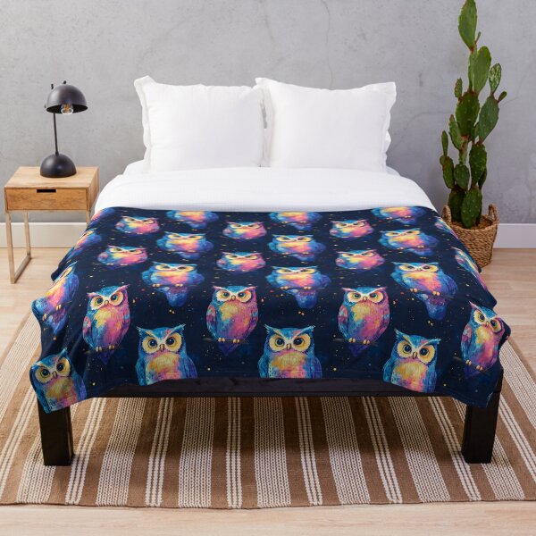 Item preview, A striking pattern featuring bright neon owls against a dark background designed and sold by Mariana Shymkovych.