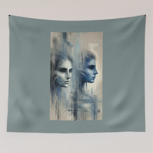 Item preview, Abstract Blue Faces - Dual Portrait designed and sold by Blink Art Studio.