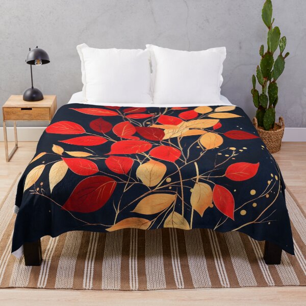 Item preview, Vibrant Red and Gold Leaves - Minimalist Nature-Inspired Digital Art designed and sold by Soul-Sparks.