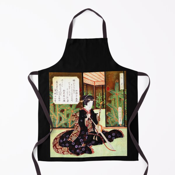 Item preview, Japanese Woman Playing Bowed Stringed Instrument 1820 Yashima Gakutei designed and sold by RocketshipRetro.