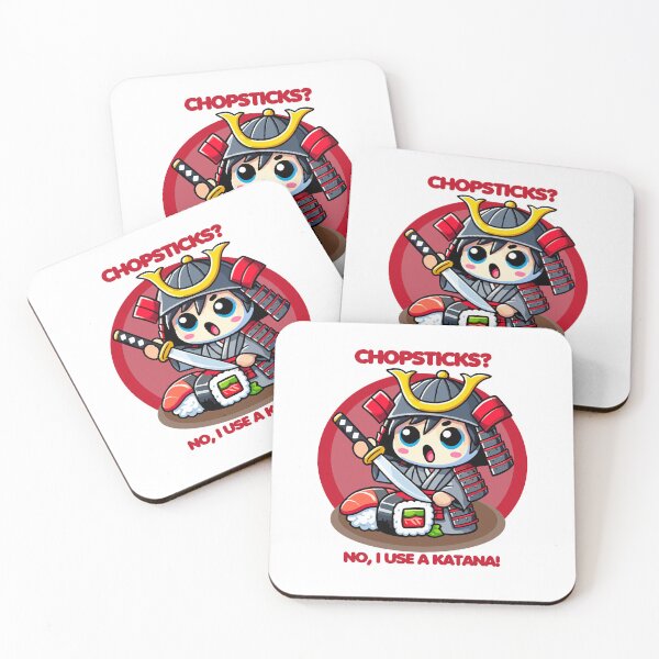 Item preview, Kawaii Samurai Slicing a Sushi - Chopsticks? No, I use a katana designed and sold by MaateoDesign.