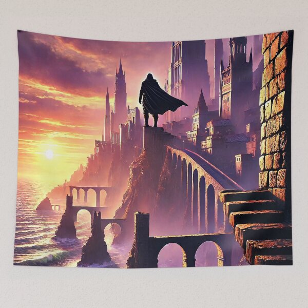 Item preview, Hooded Assassin Overlooking Medieval Coastal City designed and sold by ZetaDream.