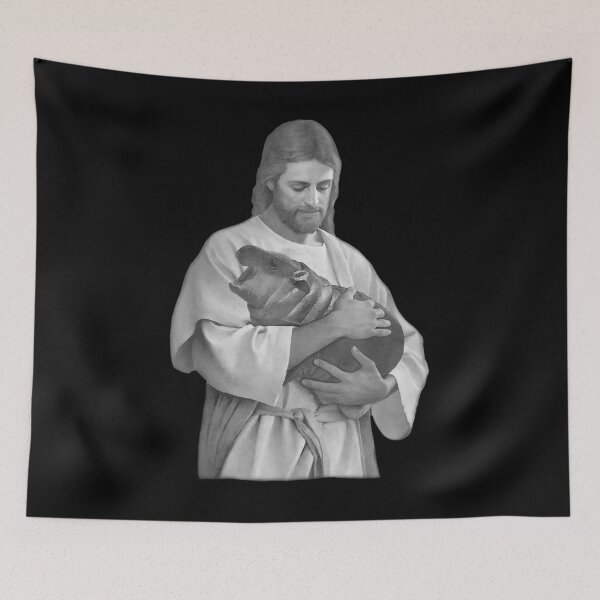 Item preview, Jesus Loves Moo Deng Bouncy Pig Cute Baby Hippo designed and sold by RelaxingRealms.