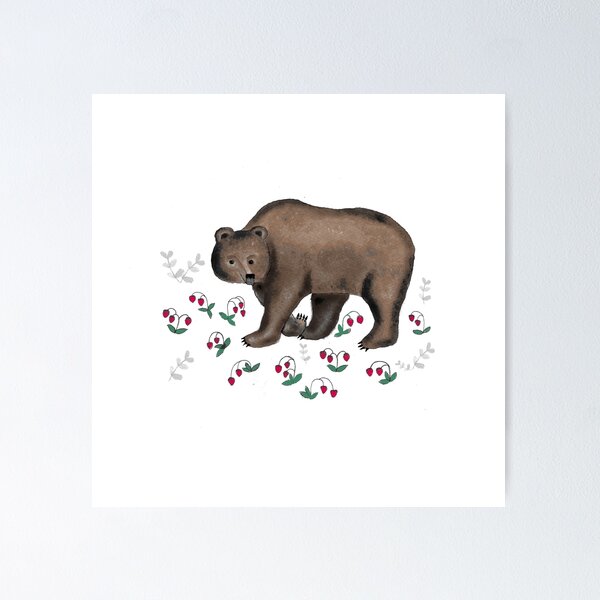 Item preview, Cute Brown Bear and Wild Strawberries Illustration designed and sold by Živa Viviana Doria.