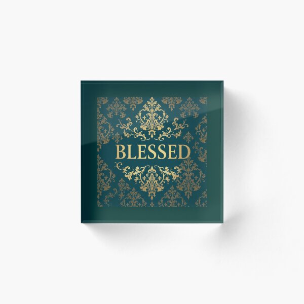 Item preview, Damasco "BLESSED" en verde azulado y dorado designed and sold by DesignsByPrnces.