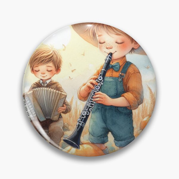 Item preview, Boys Playing Clarinet and Accordion in Pumpkin Patch with Birds and Jack-O-Lanterns designed and sold by ElegantTeaTime.